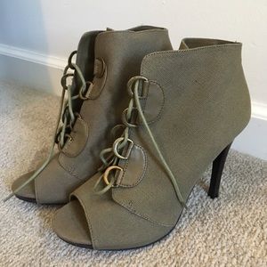 Elle Army Combat Style Open Toe Heel Boots